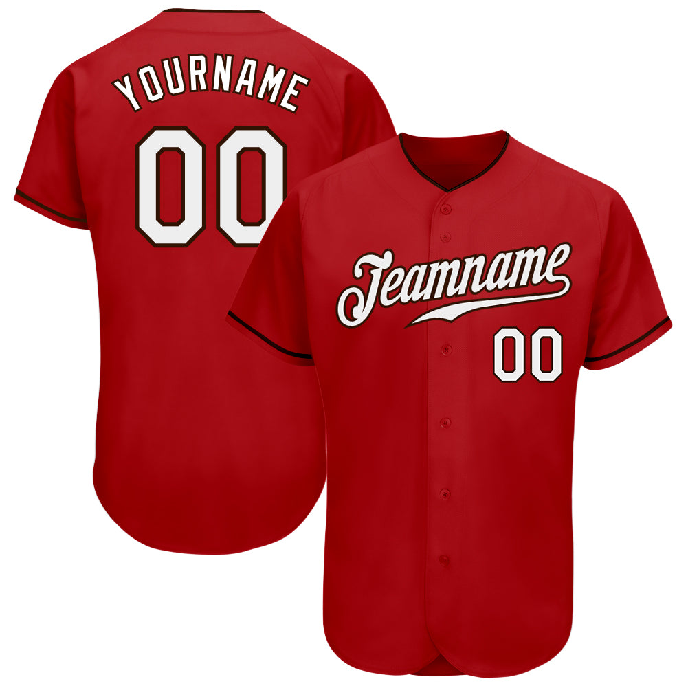 Authentic Custom Red White Brown Baseball Jersey for Men and Women Custom Red White-Brown Authentic Baseball Jersey
