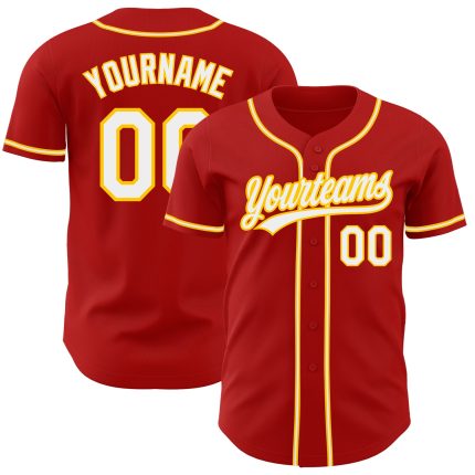 Custom Authentic Baseball Jersey Red White Gold - Stylish Sports Apparel Custom Red White-Gold Authentic Baseball Jersey