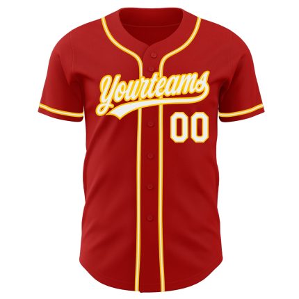 Custom Authentic Baseball Jersey Red White Gold - Stylish Sports Apparel Custom Red White-Gold Authentic Baseball Jersey