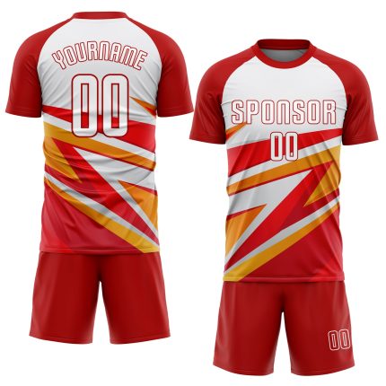 Custom Red and Gold Sublimation Soccer Jersey Uniform for Teams Custom Red White-Gold Sublimation Soccer Uniform Jersey