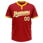 Custom Unisex Softball Jersey Red White Gold Two-Button Design - Perfect Teamwear Custom Red White-Gold Two-Button Unisex