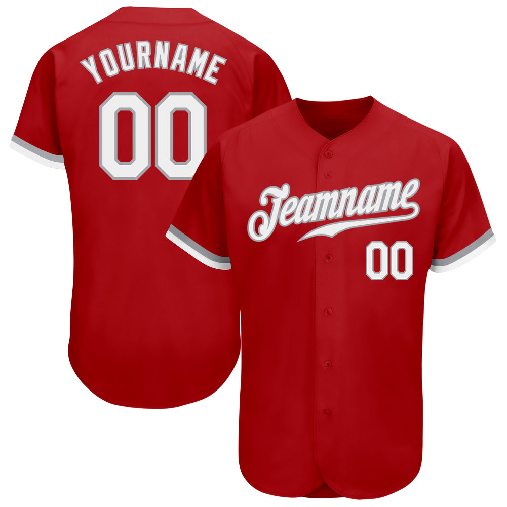 Custom Red White Gray Baseball Jersey - Authentic Team Wear for Fans Custom Red White-Gray Authentic Baseball Jersey