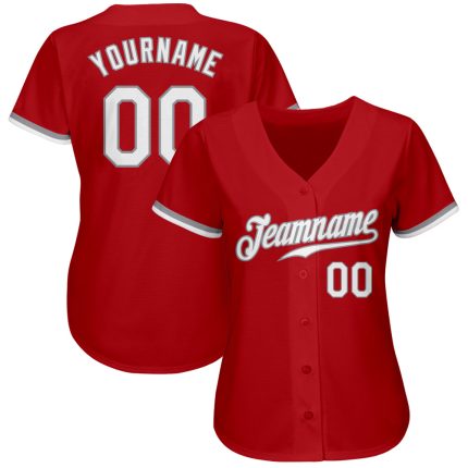 Custom Red White Gray Baseball Jersey - Authentic Team Wear for Fans Custom Red White-Gray Authentic Baseball Jersey