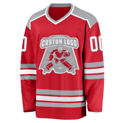 Custom Red White Gray Hockey Jersey Personalized Team Apparel Custom Red White-Gray Hockey Jersey