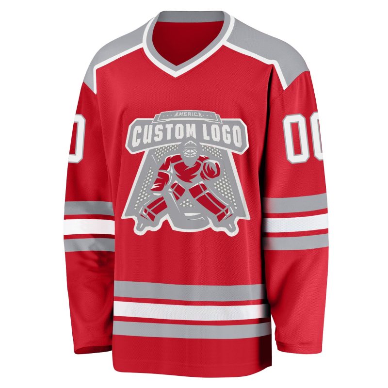 Custom Red White Gray Hockey Jersey Personalized Team Apparel Custom Red White-Gray Hockey Jersey