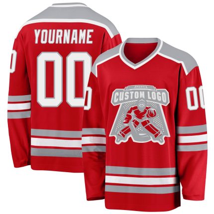 Custom Red White Gray Hockey Jersey Personalized Team Apparel Custom Red White-Gray Hockey Jersey
