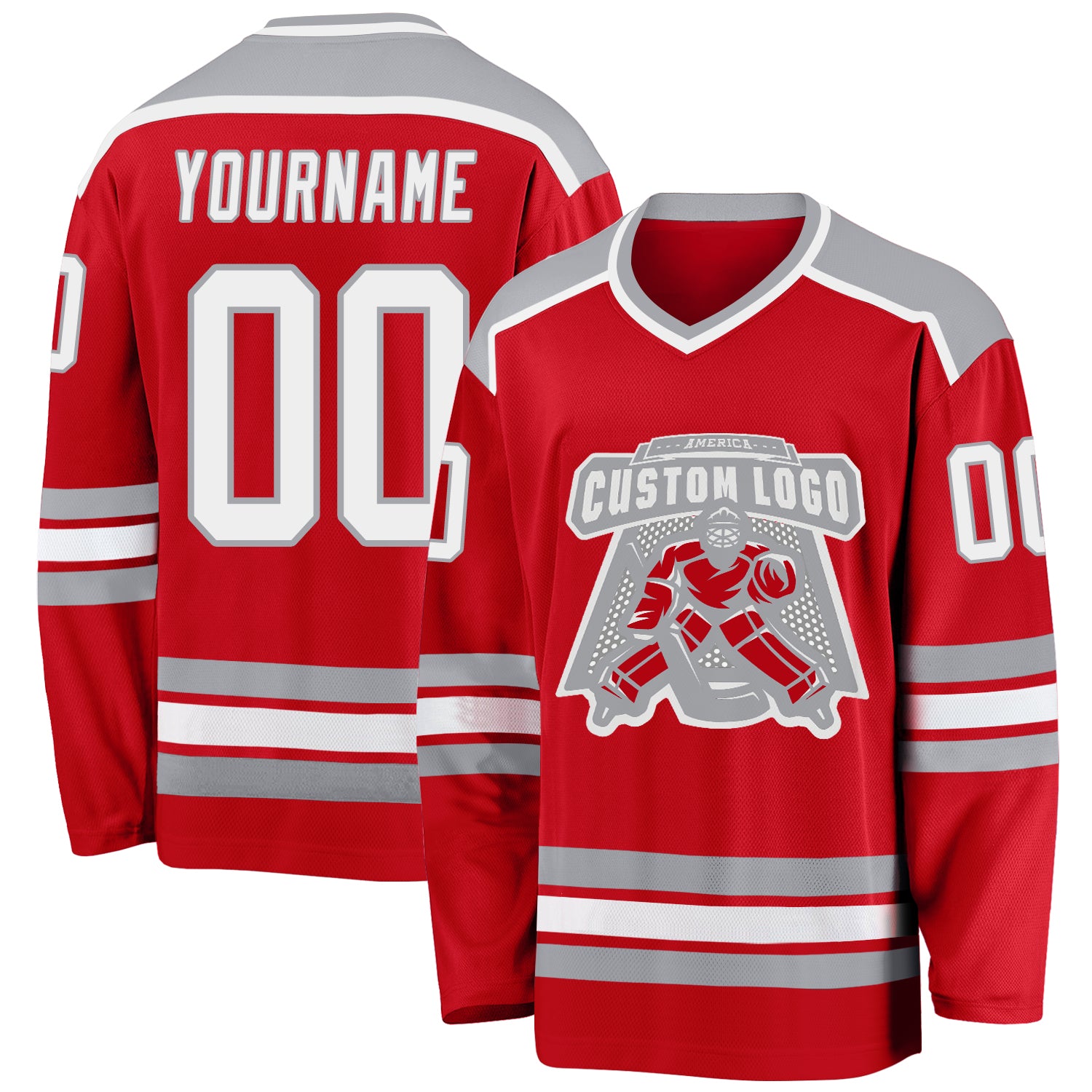 Custom Red White Gray Hockey Jersey Personalized Team Apparel Custom Red White-Gray Hockey Jersey