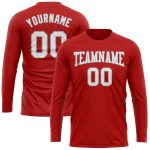Custom Performance T-Shirt for Men in Red, White, and Gray - Long Sleeve Athletic Tee Custom Red White-Gray Long Sleeve Performance