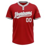Custom Softball Jersey Unisex Two-Button Red White Gray - Personalized Sports Apparel Custom Red White-Gray Two-Button Unisex