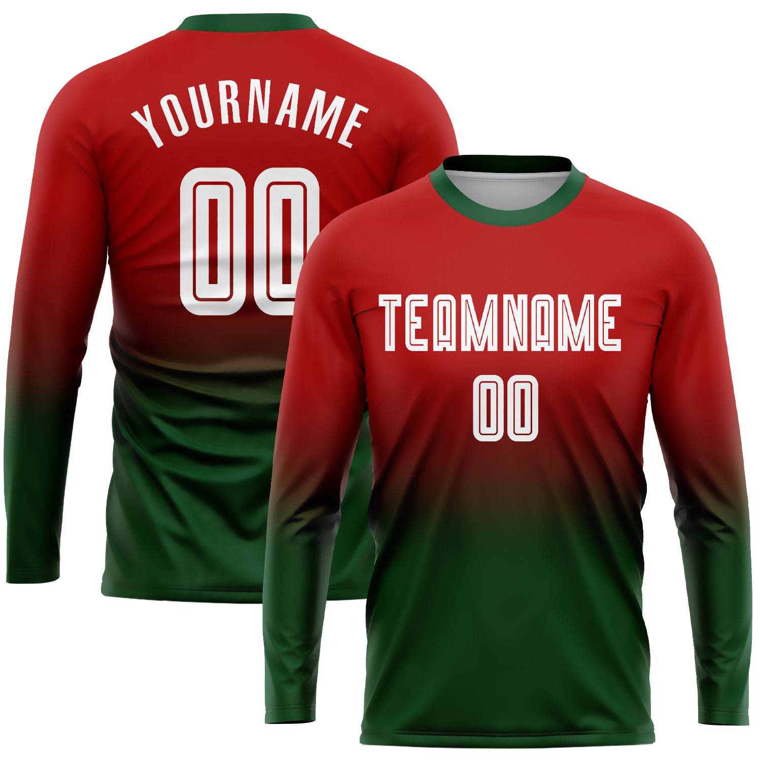 Custom Red Green White Soccer Jersey Long Sleeve Fade Fashion Uniform Custom Red White-Green Sublimation Long Sleeve Fade