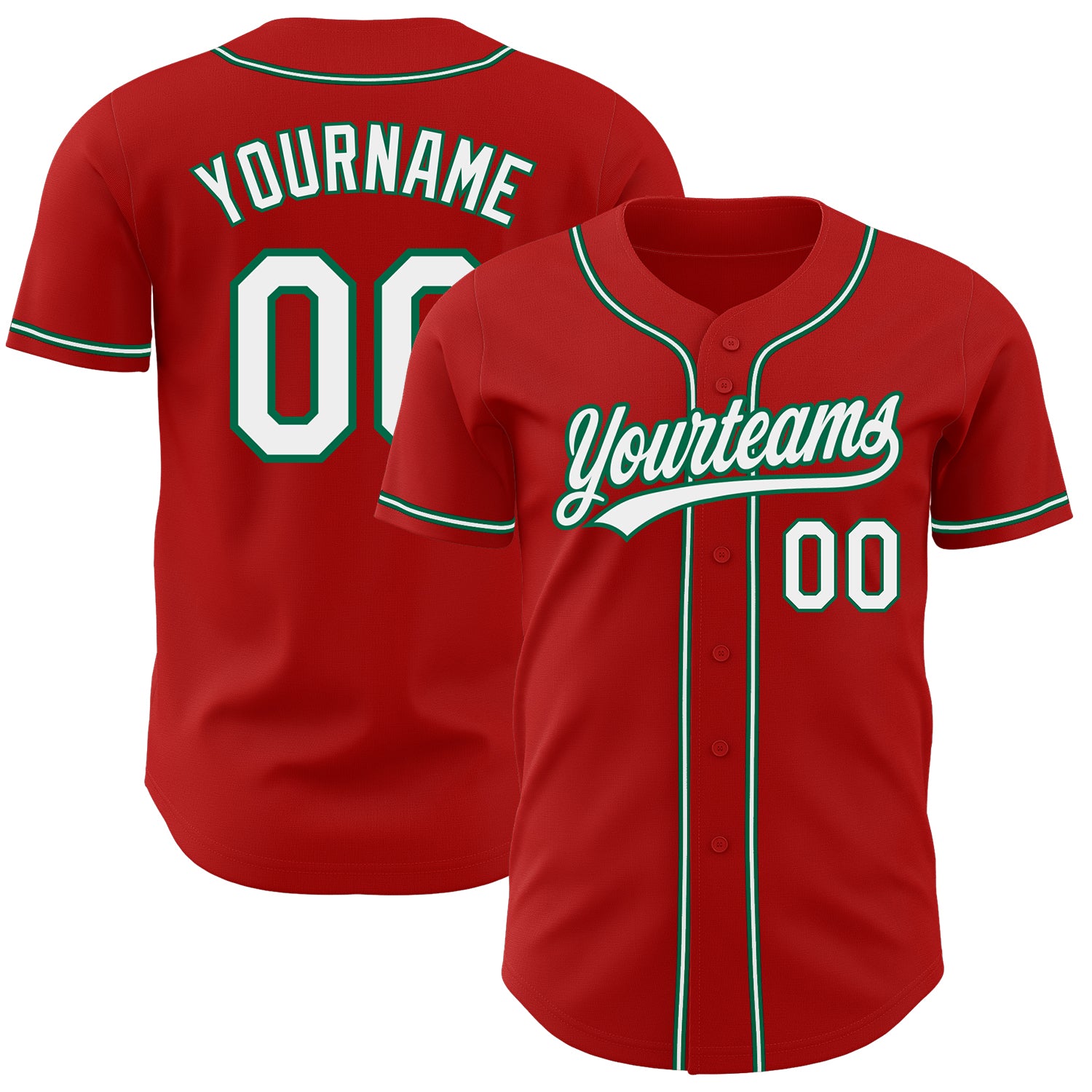 Custom Red White Green Authentic Baseball Jersey for Men-Unisex Sports Apparel Custom Red White-Kelly Green Authentic Baseball