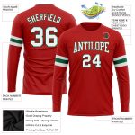 Custom Long Sleeve Performance T-Shirt in Red, White, and Kelly Green Custom Red White-Kelly Green Long Sleeve Performance