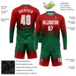 Custom Soccer Uniform Jersey - Red White Kelly Green Fade Long Sleeve Sublimation Custom Red White-Kelly Green Sublimation