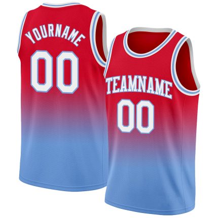 Custom Basketball Jersey - Red White Light Blue Authentic Fade Design Custom Red White-Light Blue Authentic Fade Fashion