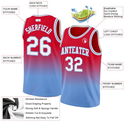 Custom Basketball Jersey - Red White Light Blue Authentic Fade Design Custom Red White-Light Blue Authentic Fade Fashion