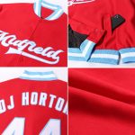 Custom Varsity Letterman Jacket Red White Light Blue Full-Snap Bomber Custom Red White-Light Blue Bomber Full-Snap Varsity