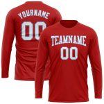 Red White Light Blue Custom Long Sleeve Performance T-Shirt for Men and Women Custom Red White-Light Blue Long Sleeve Performance