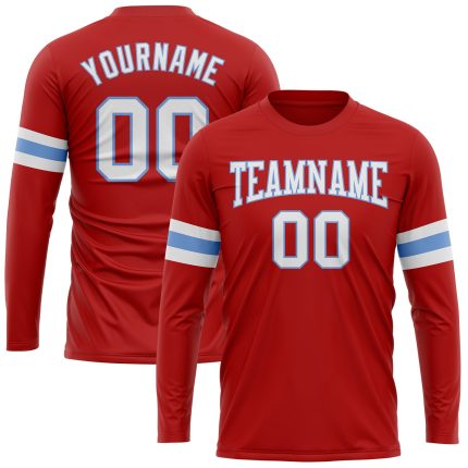 Red White Light Blue Custom Long Sleeve Performance T-Shirt for Men and Women Custom Red White-Light Blue Long Sleeve Performance