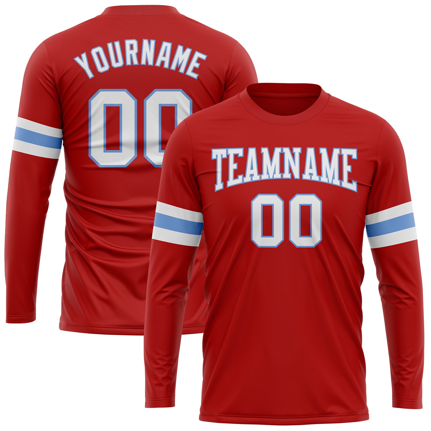Red White Light Blue Custom Long Sleeve Performance T-Shirt for Men and Women Custom Red White-Light Blue Long Sleeve Performance