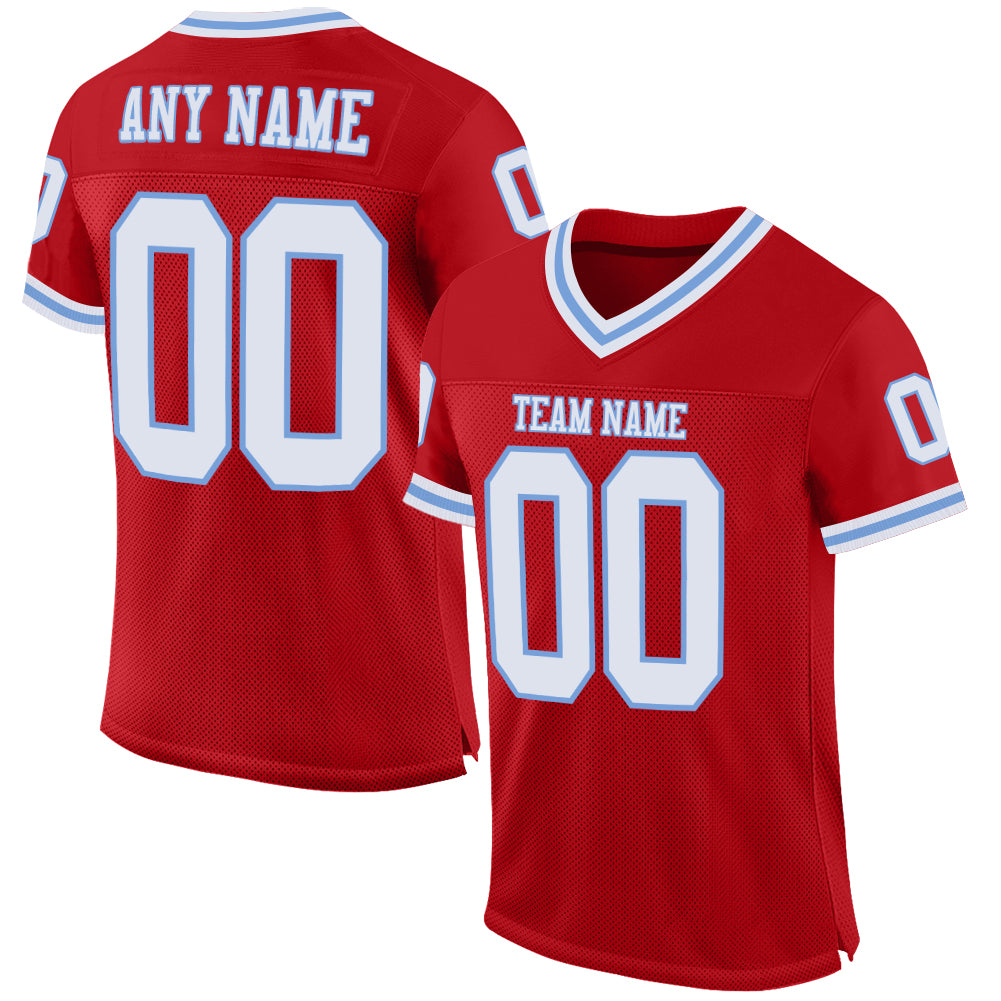 Custom Red White-Light Blue Mesh Authentic Throwback Football Jersey Authentic Red White Light Blue Custom Mesh Football Jersey - Throwback Style Custom Red White-Light Blue Mesh Authentic Throwback