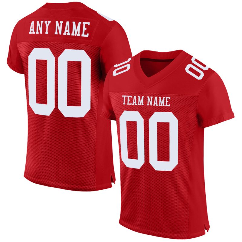 Red White Authentic Custom Football Jersey - Personalized Mesh Design Custom Red White Mesh Authentic Football Jersey