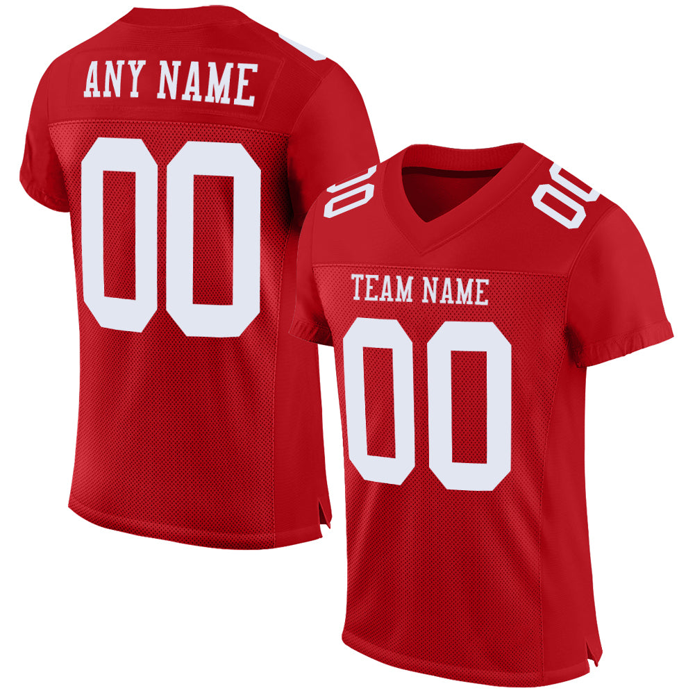 Custom Red White Mesh Authentic Football Jersey Red White Authentic Custom Football Jersey - Personalized Mesh Design Custom Red White Mesh Authentic Football Jersey