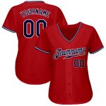 Custom red, white and navy baseball jersey, back view