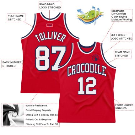 Custom Red White Navy Throwback Basketball Jersey - Authentic Style Custom Red White-Navy Authentic Throwback Basketball