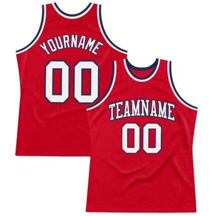 Custom Red White Navy Throwback Basketball Jersey - Authentic Style Custom Red White-Navy Authentic Throwback Basketball