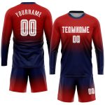 Red White Navy Custom Sublimation Soccer Jersey Long Sleeve Fade Fashion Uniform Custom Red White-Navy Sublimation Long Sleeve