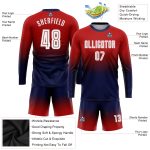 Red White Navy Custom Sublimation Soccer Jersey Long Sleeve Fade Fashion Uniform Custom Red White-Navy Sublimation Long Sleeve