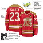 Red White Gold Custom Hockey Jersey - Personalized Team Apparel Custom Red White-Old Gold Hockey Jersey