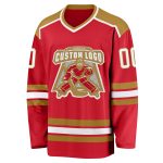 Red White Gold Custom Hockey Jersey - Personalized Team Apparel Custom Red White-Old Gold Hockey Jersey