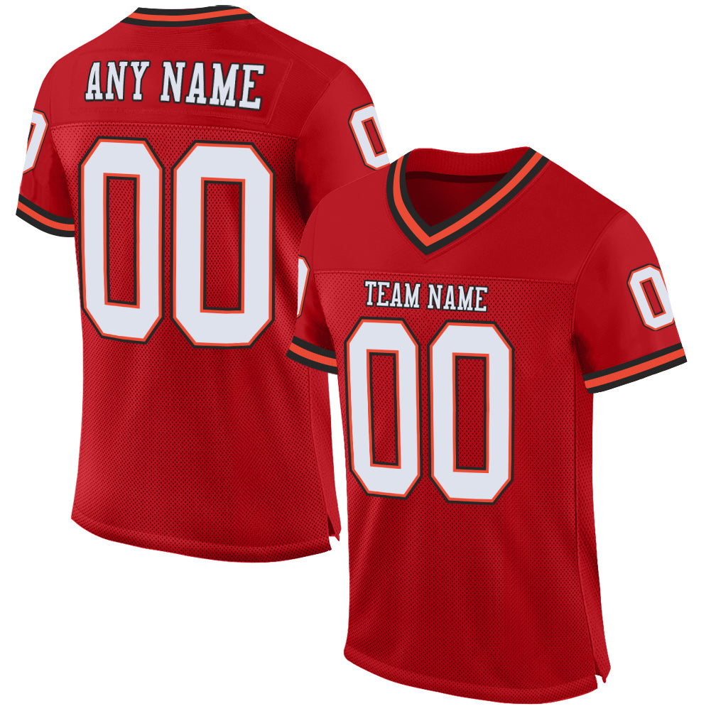Custom Red White Orange Throwback Football Jersey Mesh Authentic Design Custom Red White-Orange Mesh Authentic Throwback