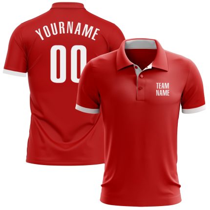 Custom Performance Golf Polo Shirt - Red and White Design for Men Custom Red White Performance Golf Polo Shirt