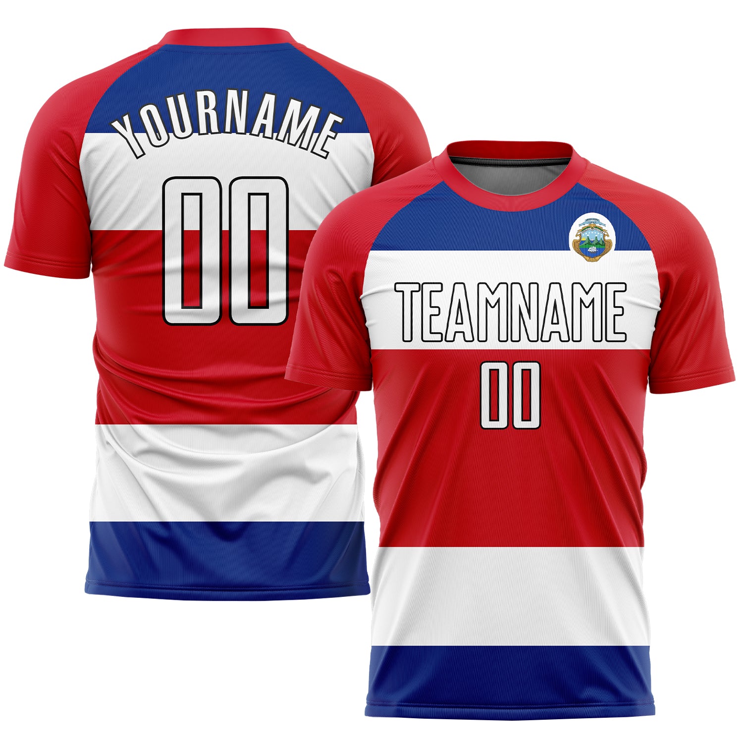 Custom Costa Rican Flag Soccer Uniform Jersey - Red White Royal Black Sublimation Design Custom Red White Royal-Black Sublimation