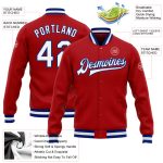 Custom Red White Royal Varsity Letterman Bomber Jacket Full Snap Custom Red White-Royal Bomber Full-Snap Varsity Letterman