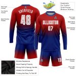 Custom Red White-Royal Fade Soccer Jersey Long Sleeve Sublimation Uniform Custom Red White-Royal Sublimation Long Sleeve
