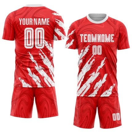 Custom Sublimation Soccer Jersey - Red and White Team Uniform Custom Red White Sublimation Soccer Uniform Jersey