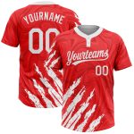 Unisex Custom Softball Jersey Red White Two-Button Style 7940 Custom Red White Two-Button Unisex Softball Jersey Style 7940