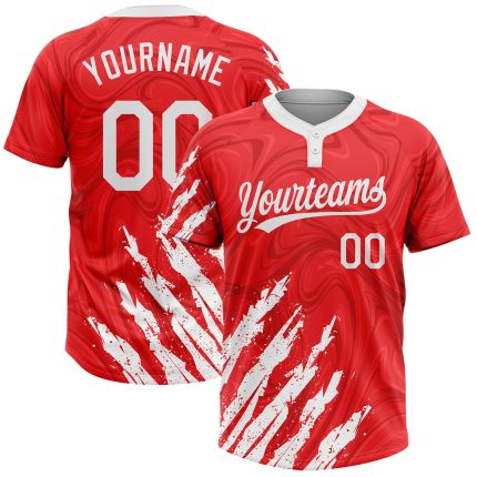 Unisex Custom Softball Jersey Red White Two-Button Style 7940 Custom Red White Two-Button Unisex Softball Jersey Style 7940