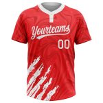 Unisex Custom Softball Jersey Red White Two-Button Style 7940 Custom Red White Two-Button Unisex Softball Jersey Style 7940