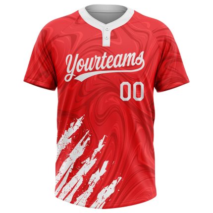 Unisex Custom Softball Jersey Red White Two-Button Style 7940 Custom Red White Two-Button Unisex Softball Jersey Style 7940