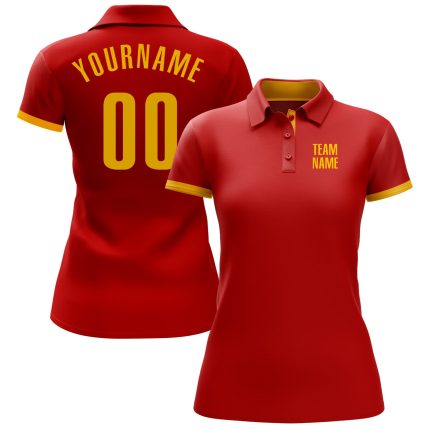Custom Performance Golf Polo Shirt in Red and Yellow Color Combination Custom Red Yellow Performance Golf Polo Shirt