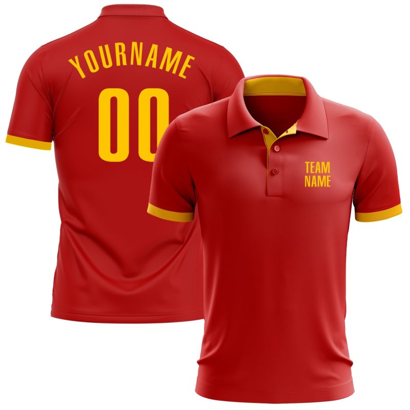 Custom Performance Golf Polo Shirt in Red and Yellow Color Combination Custom Red Yellow Performance Golf Polo Shirt