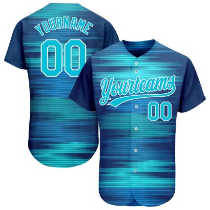 Royal Aqua Blue-White 3D Pattern Authentic Baseball Jersey - Custom Design Custom Royal Aqua Blue-White 3D Pattern Design