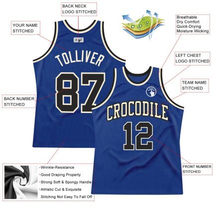 Custom Black-Cream Authentic Basketball Jersey - Royal Throwback Design Custom Royal Black-Cream Authentic Throwback Basketball