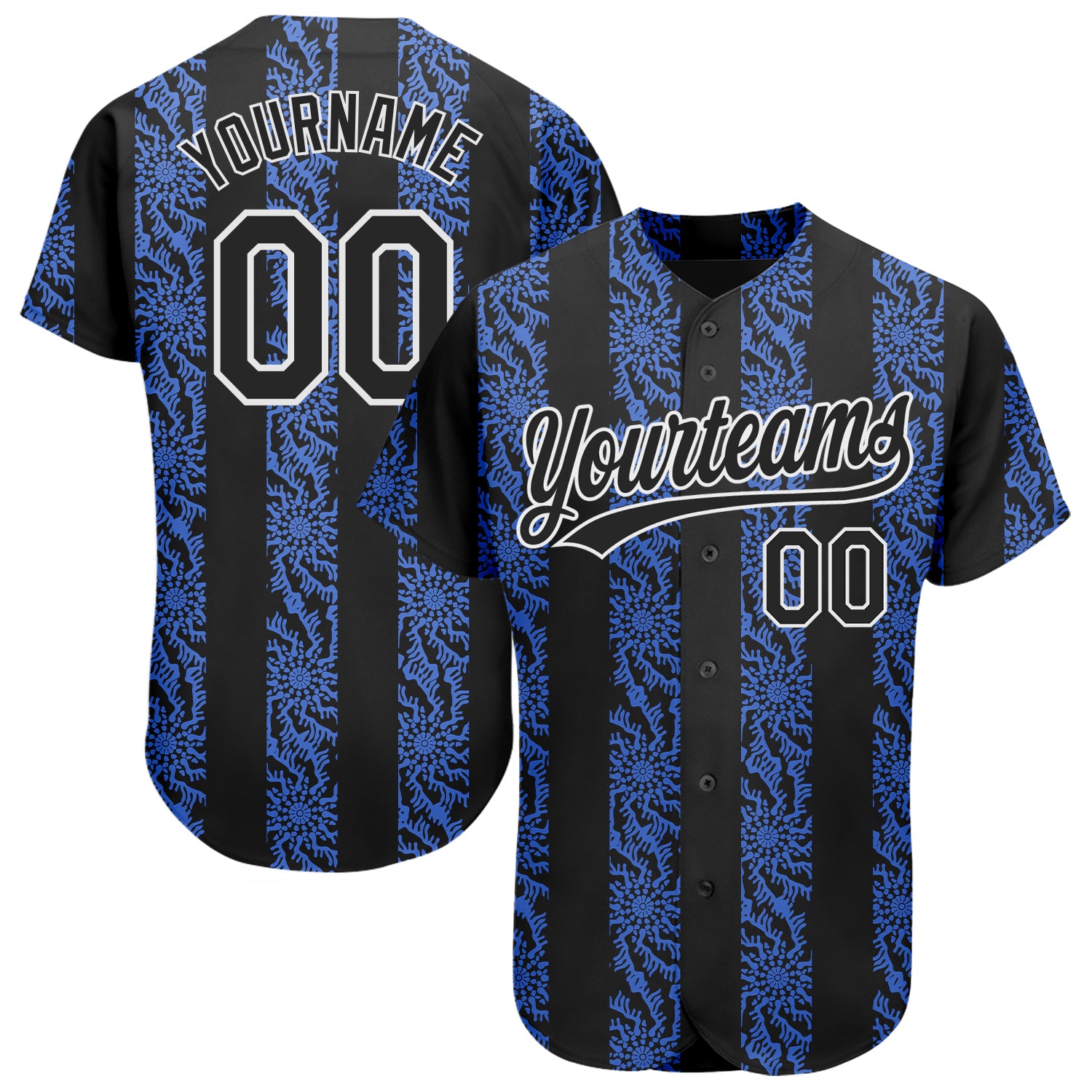 Black-White 3D Pattern Custom Authentic Baseball Jersey - Unique Design Custom Royal Black-White 3D Pattern Design Authentic