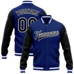 Royal Black White Varsity Letterman Bomber Jacket Custom Full-Snap Two Tone Custom Royal Black-White Bomber Full-Snap Varsity