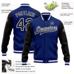 Royal Black White Varsity Letterman Bomber Jacket Custom Full-Snap Two Tone Custom Royal Black-White Bomber Full-Snap Varsity